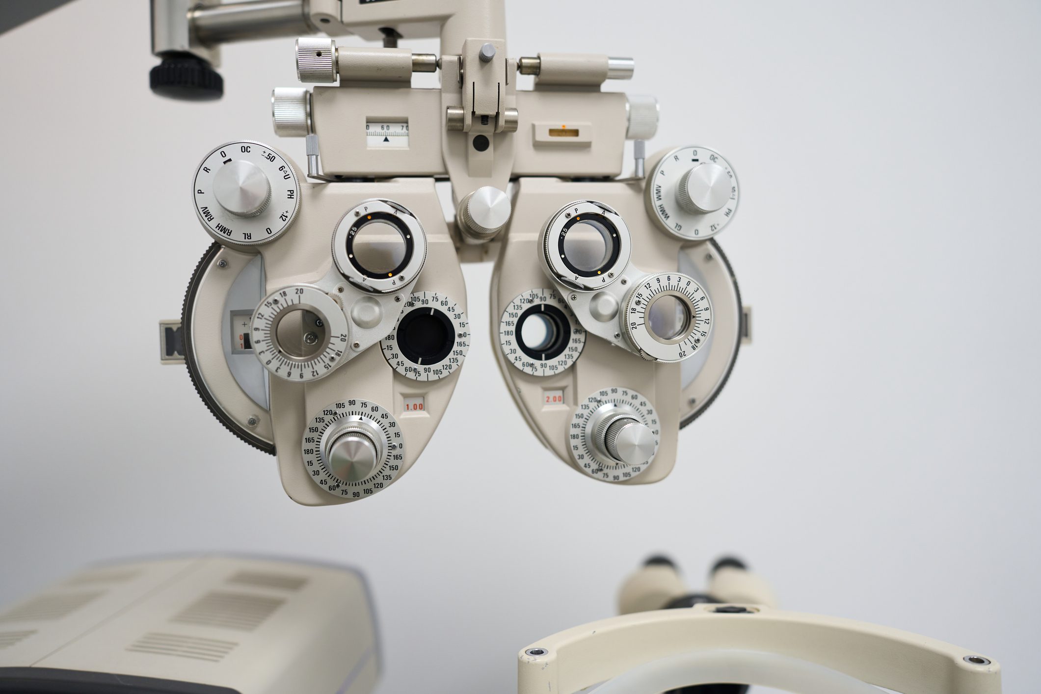 Optometry phoropter machine for eye examination.